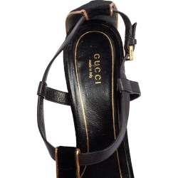 مملوكة مسبقًا Gucci Black Velvet and Leather Malika Strappy Sandals Size 40