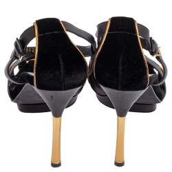 مملوكة مسبقًا Gucci Black Velvet and Leather Malika Strappy Sandals Size 40