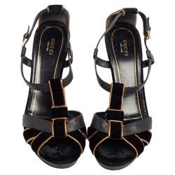مملوكة مسبقًا Gucci Black Velvet and Leather Malika Strappy Sandals Size 40
