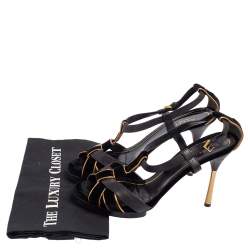 مملوكة مسبقًا Gucci Black Velvet and Leather Malika Strappy Sandals Size 40