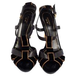 Pre Owned Gucci Black Velvet and Leather Malika Strappy Sandals Size 39.5