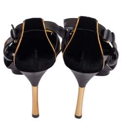Pre Owned Gucci Black Velvet and Leather Malika Strappy Sandals Size 39.5