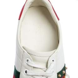 Gucci White Leather New Ace Web Faux Pearl Embellished Low Top Sneakers Size 39