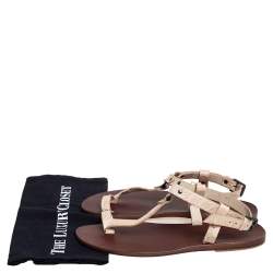 Gucci Light Cream Crocodile Toe Ring Sling Buckle Flat Sandals Size 41