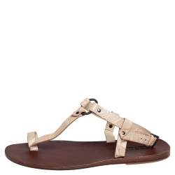 Gucci Light Cream Crocodile Toe Ring Sling Buckle Flat Sandals Size 41