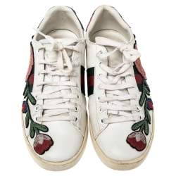 Pre Owned حذاء رياضي غوتشي أيس جلد أبيض برباط مقاس 38 