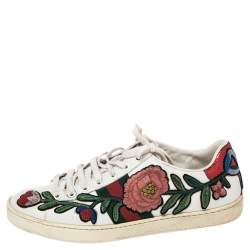 Pre Owned حذاء رياضي غوتشي أيس جلد أبيض برباط مقاس 38 