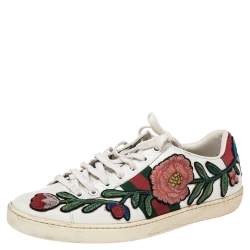 Pre Owned حذاء رياضي غوتشي أيس جلد أبيض برباط مقاس 38 