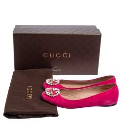 Pre Owned Gucci Pink Suede Crystal Embellishment Ballet Flats Size 36.5