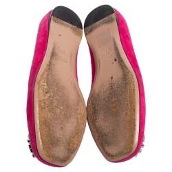 Pre Owned Gucci Pink Suede Crystal Embellishment Ballet Flats Size 36.5