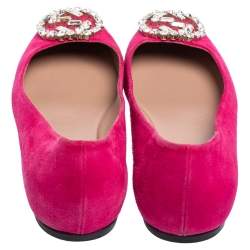 Pre Owned Gucci Pink Suede Crystal Embellishment Ballet Flats Size 36.5