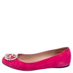 Pre Owned Gucci Pink Suede Crystal Embellishment Ballet Flats Size 36.5
