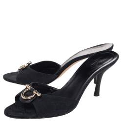 Gucci Black GG Canvas Slide Sandals Size 37