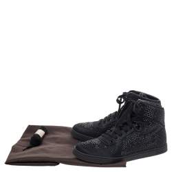 Pre Owned Gucci Black Satin Crystal Embellished Coda High Top Sneakers Size 39