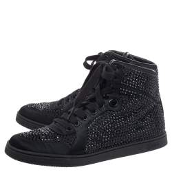 Pre Owned Gucci Black Satin Crystal Embellished Coda High Top Sneakers Size 39