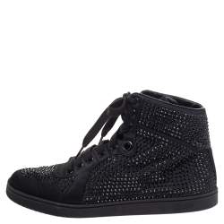 Pre Owned Gucci Black Satin Crystal Embellished Coda High Top Sneakers Size 39