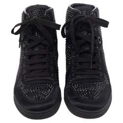 Pre Owned Gucci Black Satin Crystal Embellished Coda High Top Sneakers Size 39