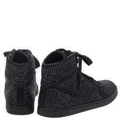 Pre Owned Gucci Black Satin Crystal Embellished Coda High Top Sneakers Size 39