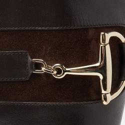 Pre Owned Gucci Dark Brown Leather Horsebit Knee Length Boots Size 37.5