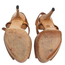 Pre Owned صندل غوتشي جلد بني وسويدي نعل سميك مقدمة مفتوحة حزام للكاحل كورك GG مقاس 38 