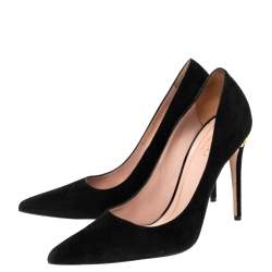 Pre Owned Gucci Black Suede Elizabeth Horsebit Pointed Toe Pumps Size 37.5