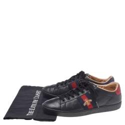 مملوكة مسبقًا حذاء رياضي غوتشي أيس جلد أسود مطرز عنق منخفض مقاس 37