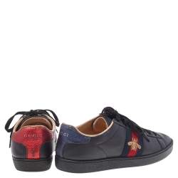 مملوكة مسبقًا حذاء رياضي غوتشي أيس جلد أسود مطرز عنق منخفض مقاس 37