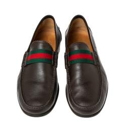Pre Owned Gucci Brown Leather Frederik Web Loafers Size 40