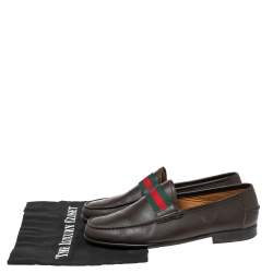 Pre Owned Gucci Brown Leather Frederik Web Loafers Size 40