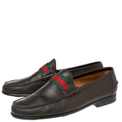Pre Owned Gucci Brown Leather Frederik Web Loafers Size 40