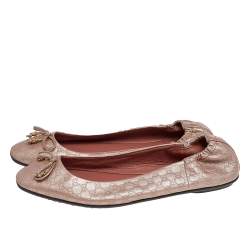 Pre Owned Gucci Pink Micro Guccissima Leather Bow Detail Ballet Flats Size 37.5