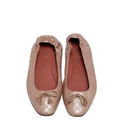 Pre Owned Gucci Pink Micro Guccissima Leather Bow Detail Ballet Flats Size 37.5