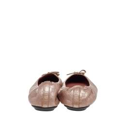 Pre Owned Gucci Pink Micro Guccissima Leather Bow Detail Ballet Flats Size 37.5