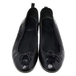 Gucci Black Micro Guccissima Patent Leather Bow Detail Ballet Flats Size 39