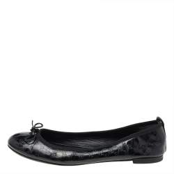 Gucci Black Micro Guccissima Patent Leather Bow Detail Ballet Flats Size 39