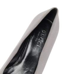 Gucci Grey Fabric Square Toe Metal Trim Block Heel Pumps Size 37.5