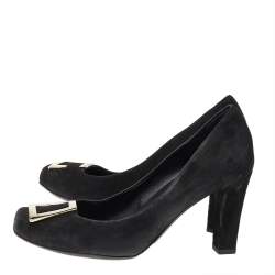 Gucci Black Suede Square Toe Metal Trim Pumps Size 36