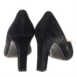 Gucci Black Suede Square Toe Metal Trim Pumps Size 36