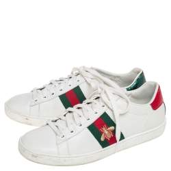 مملوكة مسبقًا حذاء رياضي غوتشي أيس جلد أبيض عنق منخفض مقاس 37