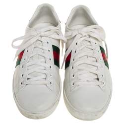 مملوكة مسبقًا حذاء رياضي غوتشي أيس جلد أبيض عنق منخفض مقاس 37