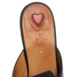 Pre Owned Gucci Black Floral Embroidered Leather Princetown Mules Size 39.5