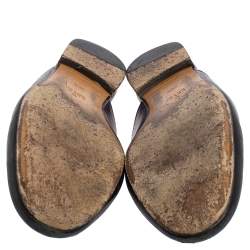 Pre Owned Gucci Black Floral Embroidered Leather Princetown Mules Size 39.5