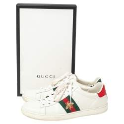 Pre Owned حذاء رياضي غوتشي أيس جلد وجلد نقشة الثعبان أبيض مقاس 39