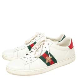 Pre Owned حذاء رياضي غوتشي أيس جلد وجلد نقشة الثعبان أبيض مقاس 39