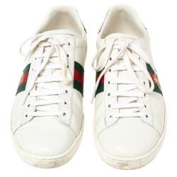 Pre Owned حذاء رياضي غوتشي أيس جلد وجلد نقشة الثعبان أبيض مقاس 39