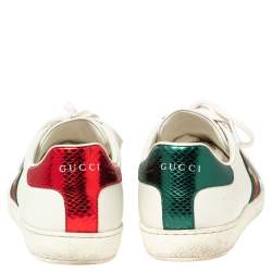 Pre Owned حذاء رياضي غوتشي أيس جلد وجلد نقشة الثعبان أبيض مقاس 39