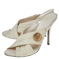 Gucci White Leather Hysteria Cross Slide Sandals Size 39