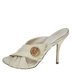 Gucci White Leather Hysteria Cross Slide Sandals Size 39
