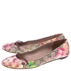 Pre Owned Gucci Multicolor Floral Print GG Supreme Canvas Ballet Flats Size 37.5