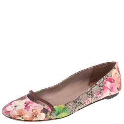Pre Owned Gucci Multicolor Floral Print GG Supreme Canvas Ballet Flats Size 37.5